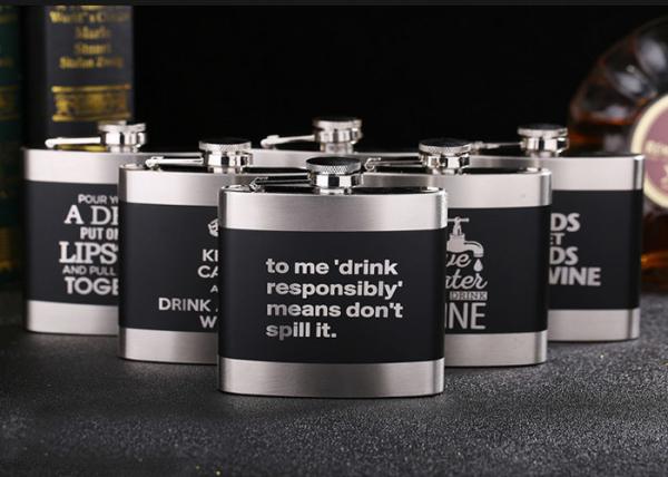 Black Kitchen Household Items 6oz Flat Stainless Steel Hip Flask Laser Lettering