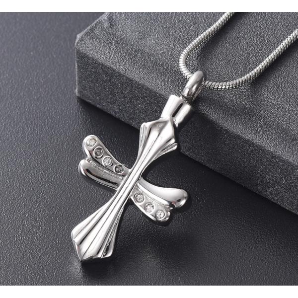 Men's Stainless Steel Cremation Jewelry for Pet Ashes Crystal Cross Pendant Necklace
