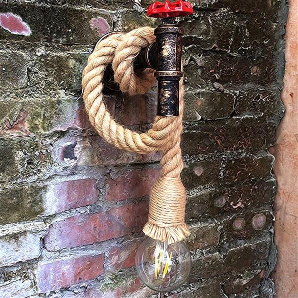 Retro Industrial Wind  Rope Wall Lamp Personality Iron Rust water pipe wall lamp (WH-VR-01）