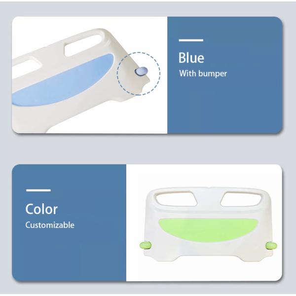 Tablero de los PP del hospital del cabecero material verde azul del lecho de enfermo y de la cola de la cama