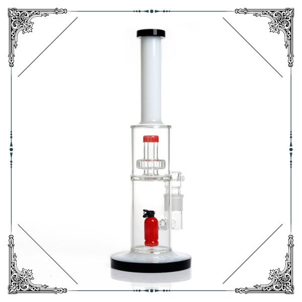 14'' Straight Glass Bongs America Red Extinguisher / Birdcage Percolator