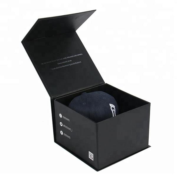 Wholesale Custom Logo Black Magnetic Gift Packaging Folding Hat Box Paper Rigid Cardboard