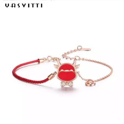 19.5cm 2.9 Gram Sterling Silver Jewelry Bracelets Heart CZ Red String Bracelet ODM