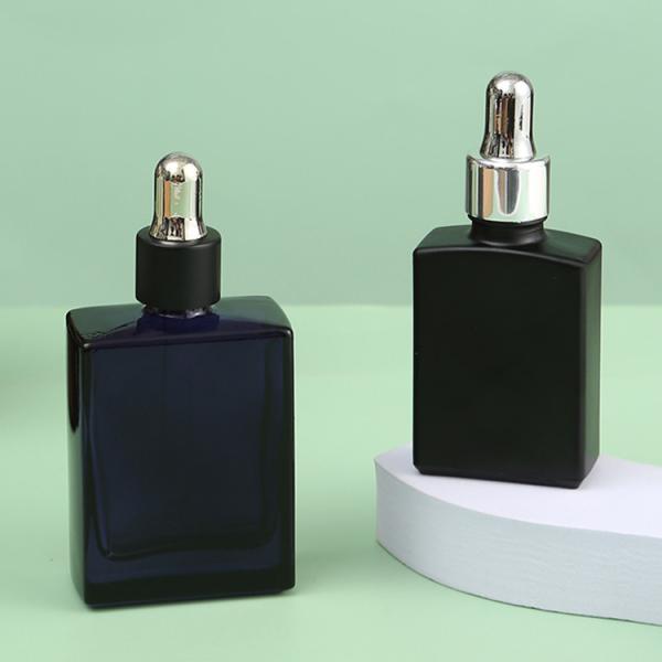 10ml 15ml 30ml 50ml Square shape Black White Color Perfume glass bottles with  Metal Silver Dropper and logo label print
