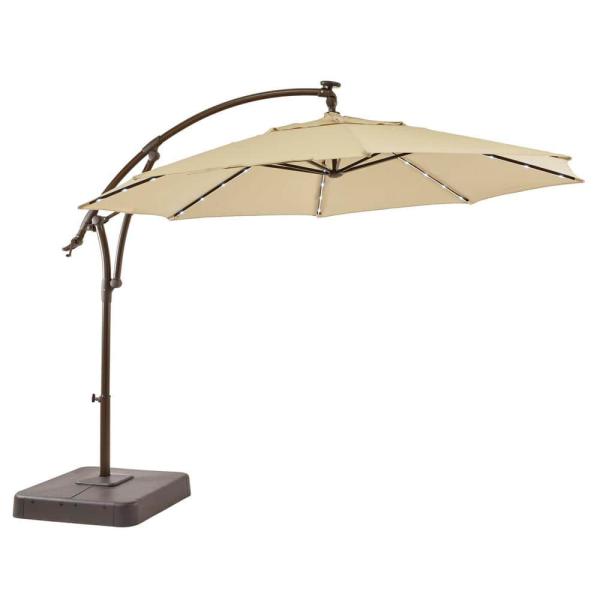 Outdoor Furniture AJUNION 11ft Waterproof Cantilever Umbrella with Solar Power LED