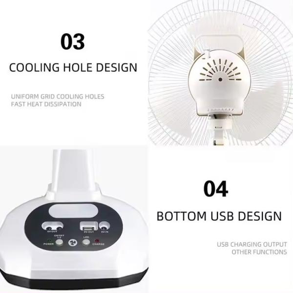 14 Inch 2 Speeds Solar Powered Oscillating Fan Solar Desk Fan With LED Light Bulbs