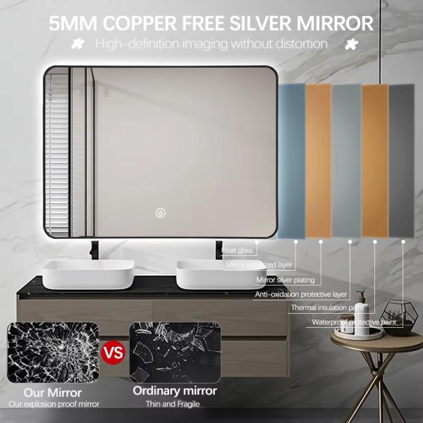 Smart LED Backlit Vanity Mirror With 45° Slanted Aluminum Frame / Touchless Hand Sensor Switch