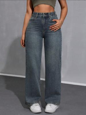 Dirty blue high-waisted straight-leg jeans for women
