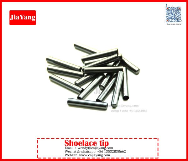 Jiayang 15mm silver color plated round shape flat end metal aglets for sneaker