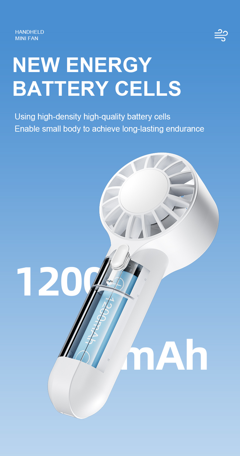 1200mAh Safe Lithium Batteries 3 Speeds Hand Portable Mini Small Handheld Fan With Rechargeable Battery Personal Fan
