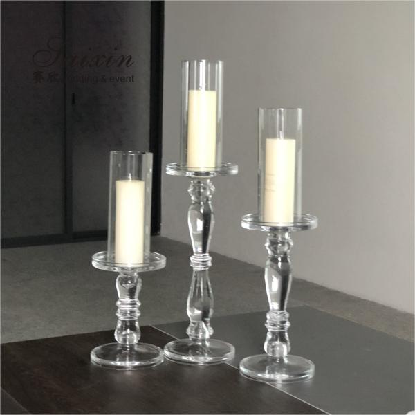 Christmas Wedding Candle Holder Glass Candle Pillars Set 19cm 27cm 35cm