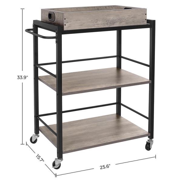 Grey Color Rolling Cart, Serving Cart with Removable Cart, Unique Kitchen Trolley Cart, LRC072B02