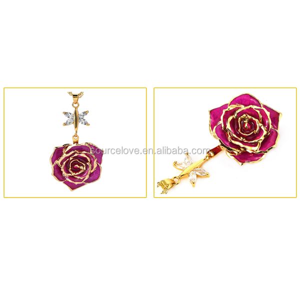 24K Gold Trimmed Rose Necklaced/Gold Plated Natural Rose Necklace Preserved Real Flower  for Mother's Day and Christmas   Gift