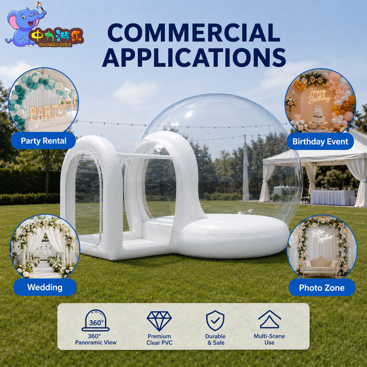Commercial Inflatable Bubble House Clear PVC Bubble Dome for Party Rental Wedding Event Photo Booth