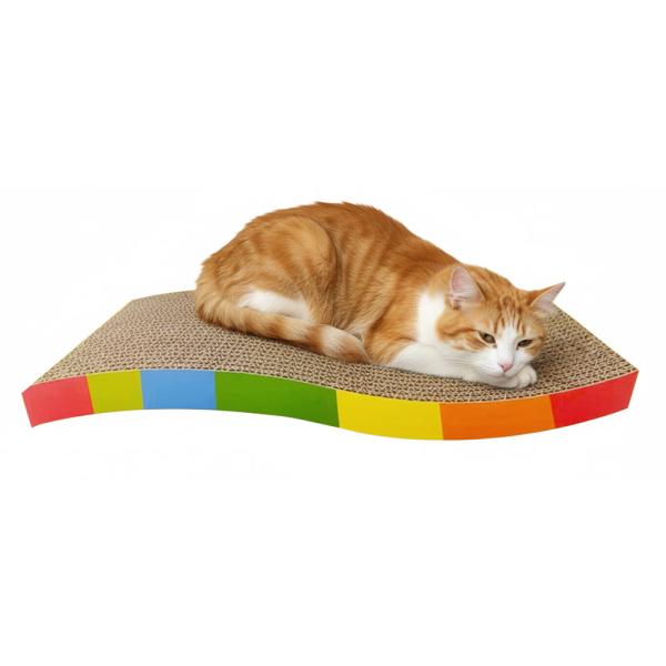 Cargador de gato de cartón duradero Tejido de arco iris Diseño de concha vertical