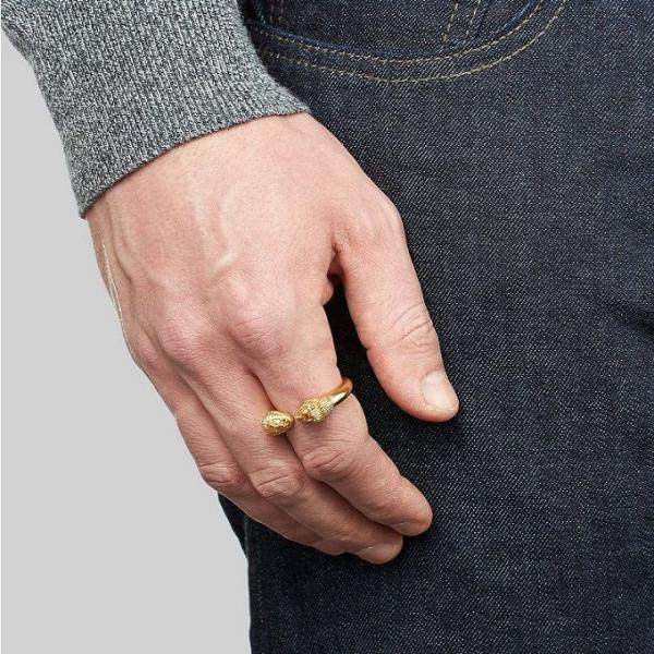 Регулируемое мужское кольцо с головой льва 18K Золото Размер 5 - Размер 10 Медное кольцо льва