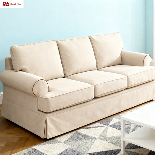 Anti Wear Removable Beige Cotton Linen Material Couch Sofa 2 Seater