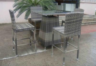 Hand-Woven Grey Rattan Bar Set , Resin Wicker Patio Bar Furniture