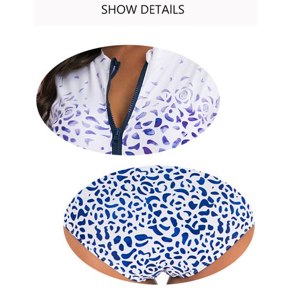 Traje de baño de Front One Piece Long Sleeve de la cremallera que imprime el alto puño elástico del pulgar