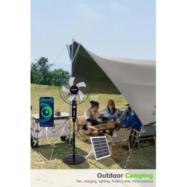 Hot Selling 5-blade 16-Inches Rechargeable Solar Standing Fan with LED Light with Panel and Battery Stand Floor Solar Fan