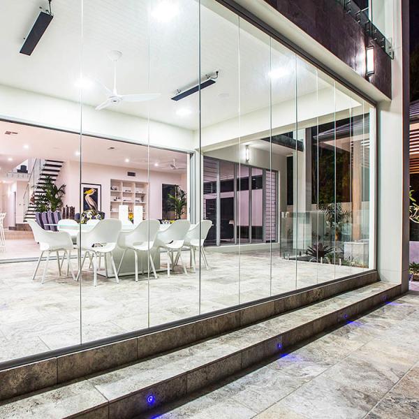 Aluminium Sliding Bi Fold Transparent Tempered Glass Doors For Partition Balcony