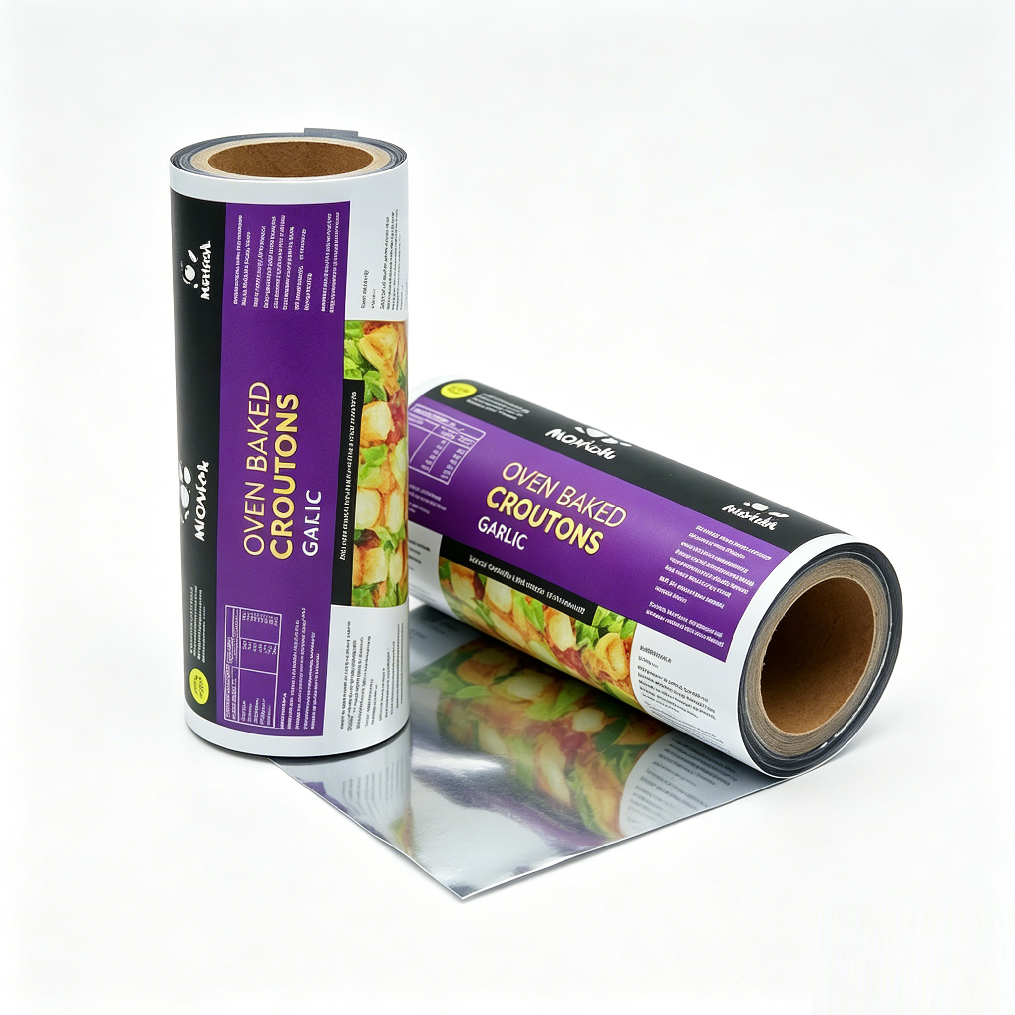 Food Grade Laminated Composite Packaging Roll Film | BOPP/VMCPP PET/AL/PE Barrier Roll Stock For Automatic Snack Chips Biscuit Crouton Packing OEM Custom Printed