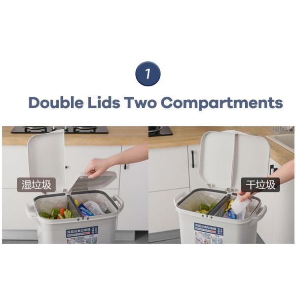 Home STANDING Double Layer Sorting Garbage Can 3 Compartments Trash Can Plastic Waste Bin With Single Lid