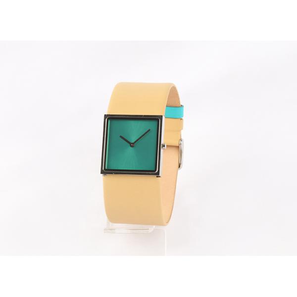 Square Stainless Steel Watches Leather Band For Ladies , Quartz Hand Watch