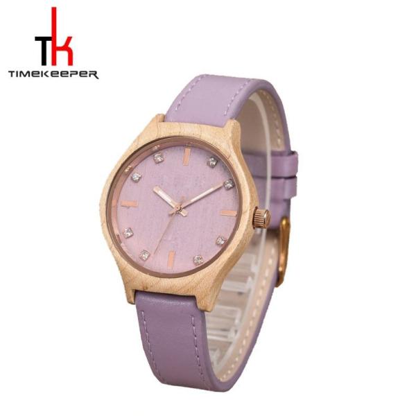 Water Resistant Walnut Wood Watch With Leather Strap Unisex Use