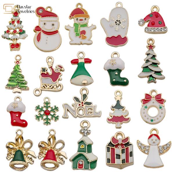 Gold Plated Enamel Christmas Charms For Jewelry Making Earrings Necklace Bracelet