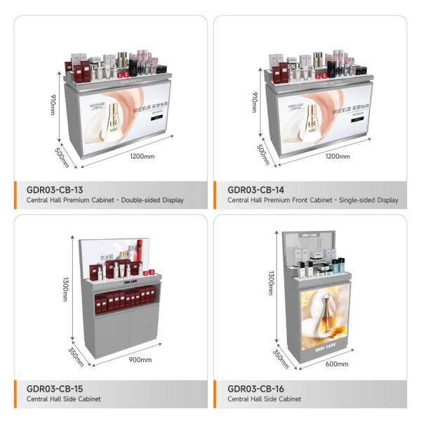 Store Rack Grey Wooden Corner High Cabinet With Light Box For Visual Merchandising Store Furniture And Fashion-Forward Store Table