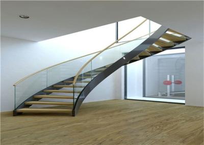 Cable Balustrade Building Curved Stairs , Interior Wood Stairs Building Project Design