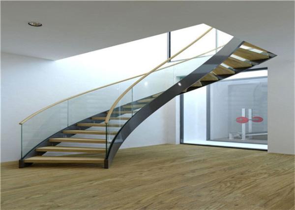 Cable Balustrade Building Curved Stairs , Interior Wood Stairs Building Project Design