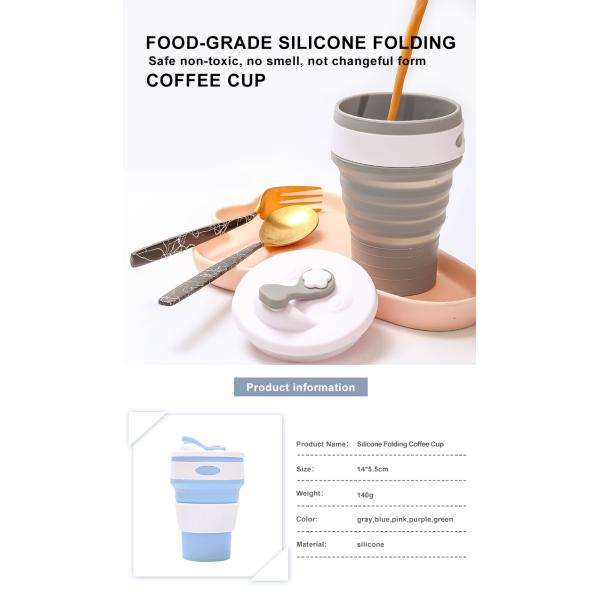 Reusable 350ML Collapsible Silicone Coffee Cup BPA Free