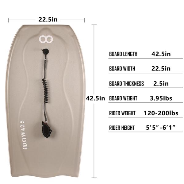 Gray or Customized 42.5 inch end Body Board with Surf Leash and Board Bag No Competition