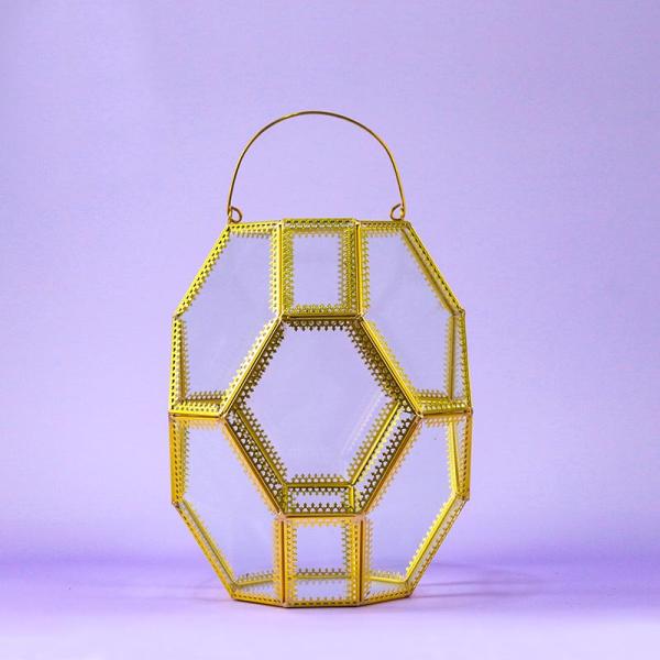 Retro polygon glass artifact wind lamp courtyard household candle holder Nordic romantic wedding club decoration