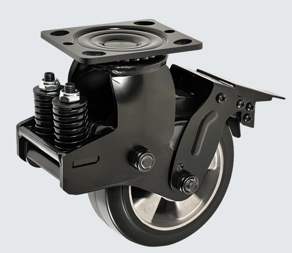 Heavy Duty Shock Absorption Aluminum Core Rubber Spring Caster  250 Kg  6203 Bearing  Hotel Housekeeping Carts