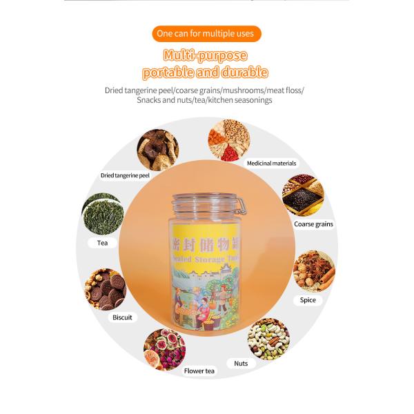 Food Grade PET Sealed Storage Jar Clear Plastic Cylinder For Dried Food Tangerine Peel Tea Nuts