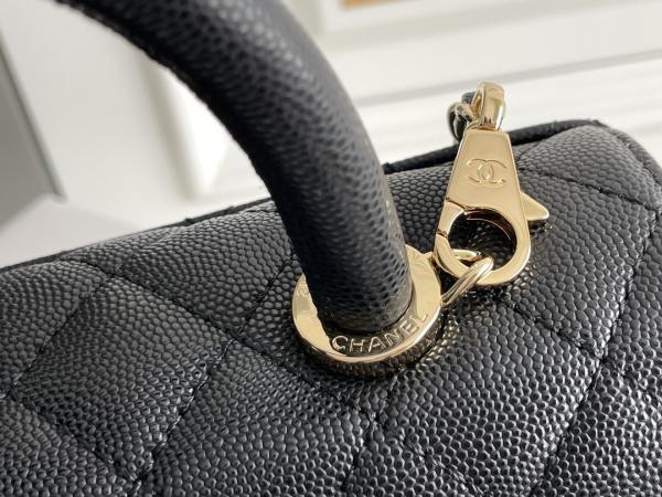 Grained Calfskin Leather Small Coco Handle 22A Black Chain With Flap