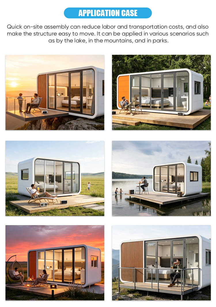 Luxury Outdoor Glamping Apple Cabin Prefab Mobile House With Panoramic Glass Walls and Smart Home System for Resort Hotel Villa