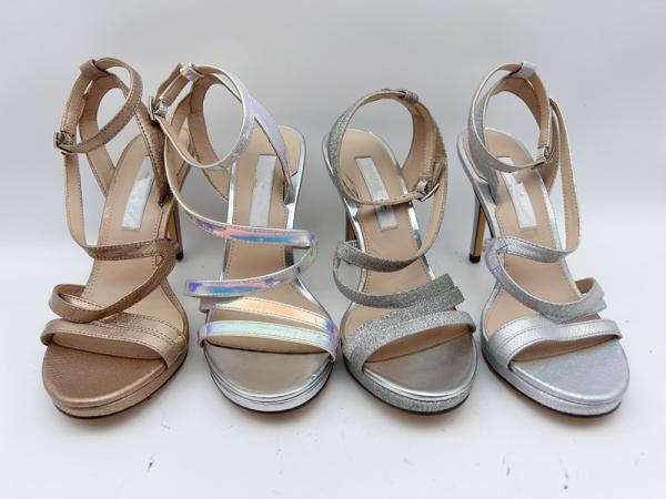 Elastic Wrap Ladies Soft Leather Sandals Dark Silver With 5cm Stiletto