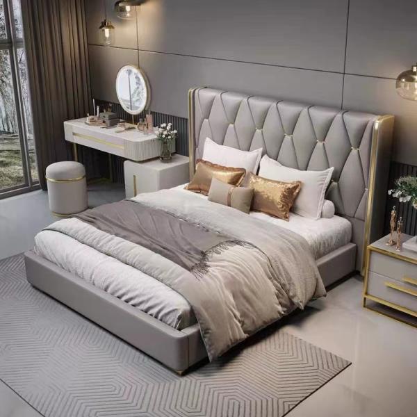 Custom Hotel Bedroom Furniture Royal Velvet Fabric King Size Bed