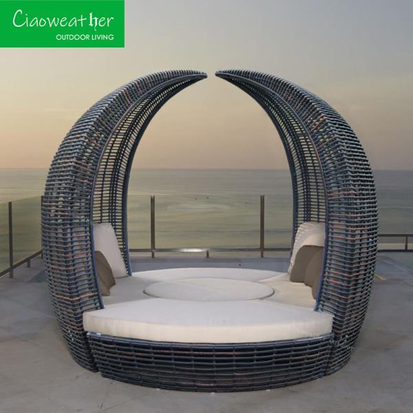 Customized Color Outdoor Rattan Aluminium Frame Sunbed for Park and Garden Furniture Reclining Sofa Bed