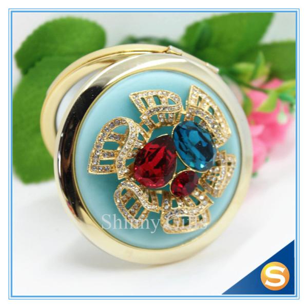 Shinny Gifts Luxury Crystal Cosmetic mirror Round Shape Metal Pocket Mirror