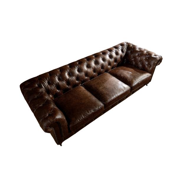 5 Star Hotel 3 Seater Chocolate Brown Leather Sofa , Leather Three Seater Settee