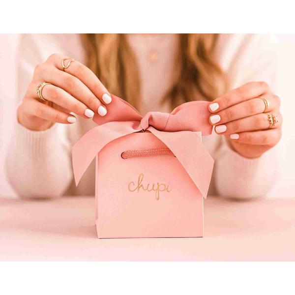 Recycled Small Pink Cardboard Printed Paper Gift Bags Ribbon Handle Bags