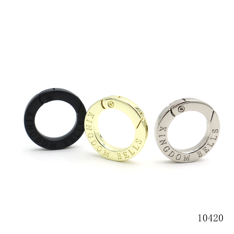 Custom Spring Ring Buckle Zinc Alloy Metal Open O Ring, OEM ODM Embossed Logo Spring O‑Ring, Custom Engraved Metal Snap Ring for Handbag Hardware Accessories