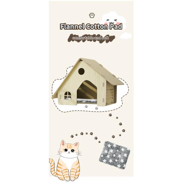 Snap Button Closure Indoor Wooden Cat House Made of HDF Board for Your Feline Frien