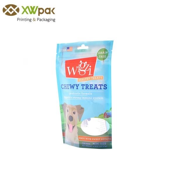 Printed Resealable Doypack Stand Up Pouch Pet Food Dog Treat Packaging Bags With Zipper