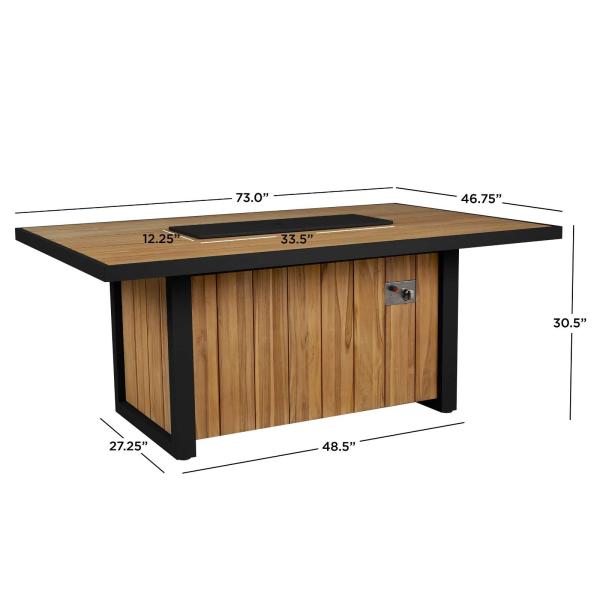 Outdoor Dining Fire Table Propane Gas Fire Pit Table with Teak Wood Aluminum Frame